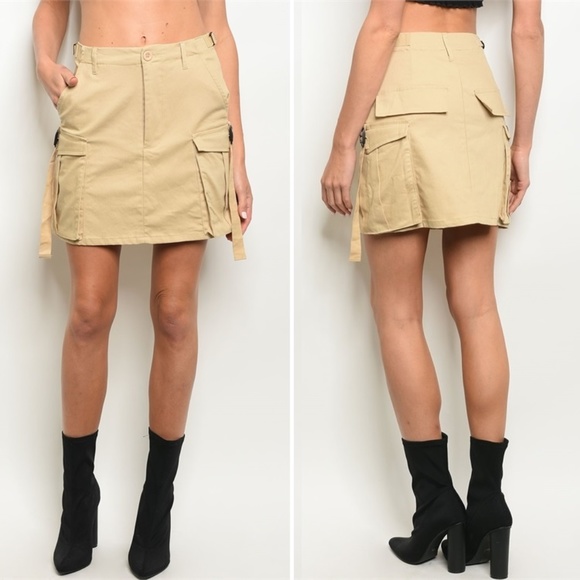 Skirts Khaki Cargo Style Utility Mini Skirt Beige Poshmark